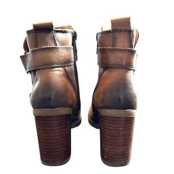 Pikolinos Leather Ankle Boots Cognac Brown Block Heel Zip Strap Detail Size 39 - Picture 5 of 12
